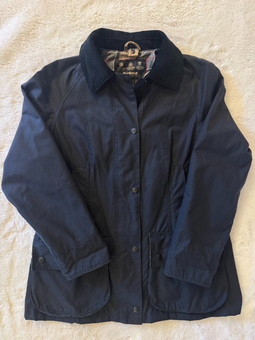 Barbour Beadnell Navy Waxed Jacket Size 6